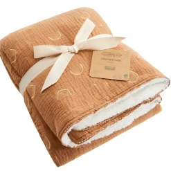 Couverture double face 100 x 100 cm Douce Hirondelle camel