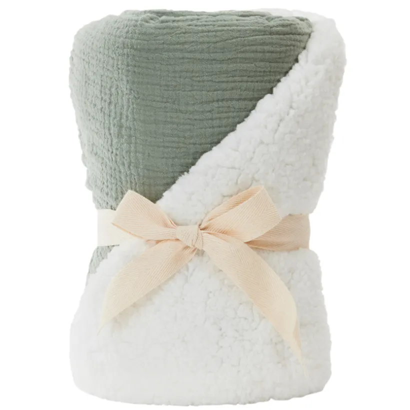 Couverture en tetra doublée sherpa 80 x 80 cm vert