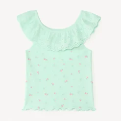 Débardeur col volanté en broderie anglaise et imprimé fraise pour bébé fille
