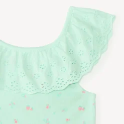 Débardeur col volanté en broderie anglaise et imprimé fraise pour bébé fille