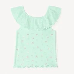 Débardeur col volanté en broderie anglaise et imprimé fraise pour bébé fille