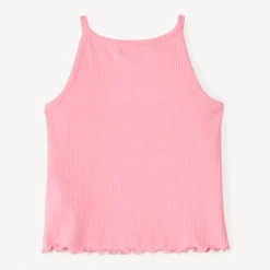 Débardeur court en maille côtelée broderie cerise pour fille