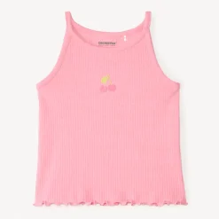 Débardeur court en maille côtelée broderie cerise pour fille