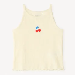 Débardeur court en maille côtelée broderie cerise pour fille