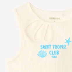 Débardeur en maille côtelée fantaisie broderie "Saint Tropez" pour fille