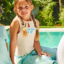 Débardeur en maille côtelée fantaisie broderie "Saint Tropez" pour fille