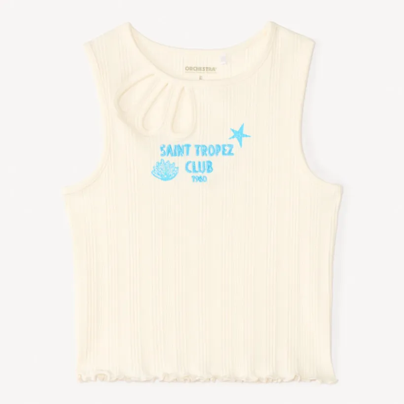 Débardeur en maille côtelée fantaisie broderie "Saint Tropez" pour fille