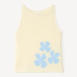 Débardeur en tricot fantaisie avec fleurs brodées pour fille