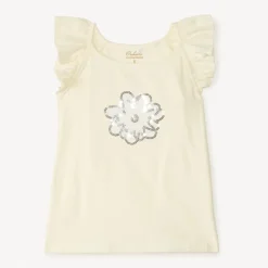 Débardeur manches fantaisie et fleurs en sequins pour fille