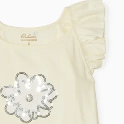 Débardeur manches fantaisie et fleurs en sequins pour fille