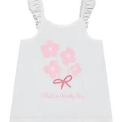 Débardeur uni avec bretelles volantées + print pour bébé fille
