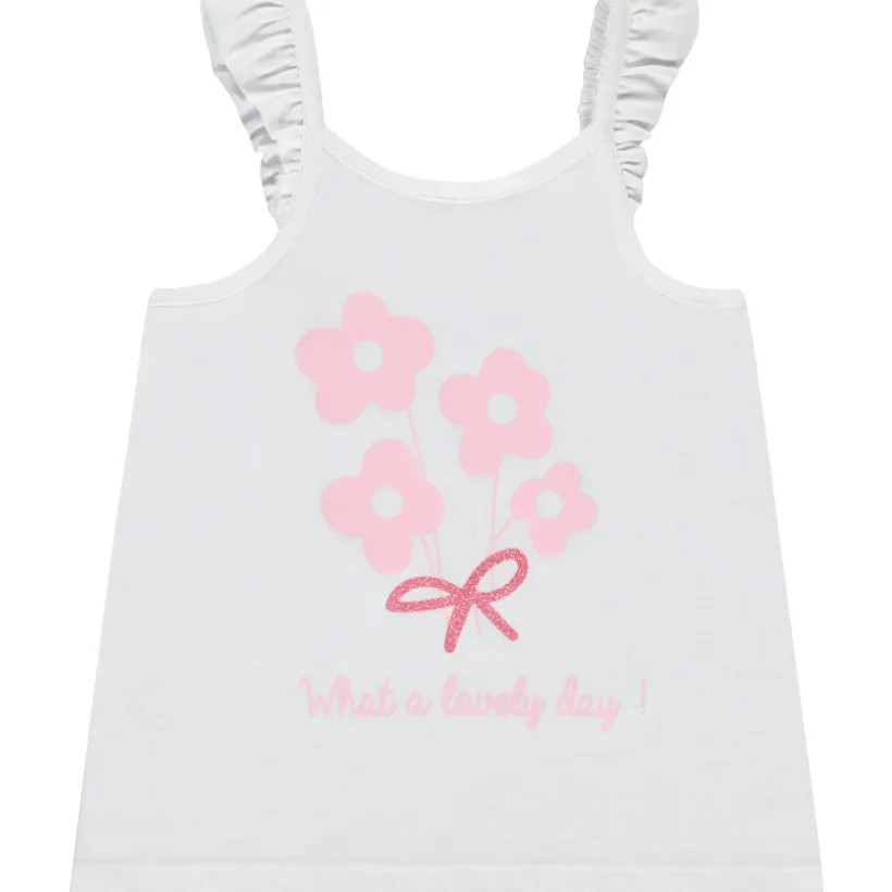 Débardeur uni avec bretelles volantées + print pour bébé fille