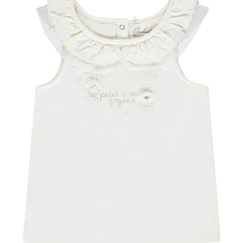 Débardeur uni avec col à broderie anglaise pour bébé fille