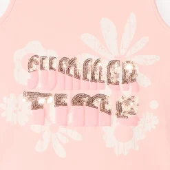 Débardeur uni print et sequins fleurs pour fille