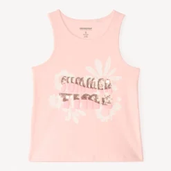 Débardeur uni print et sequins fleurs pour fille