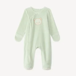 Dors-bien bébé en velours bébé broderie ourson