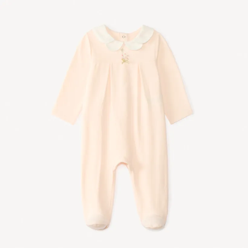 Dors-bien col claudine et broderie fleurs pour bébé fille
