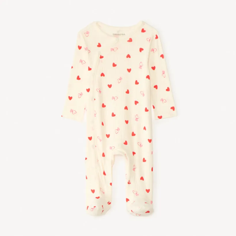 Dors-bien en maille pointel avec imprimé cœur pour bébé fille (ouvertures différentes selon l'âge)