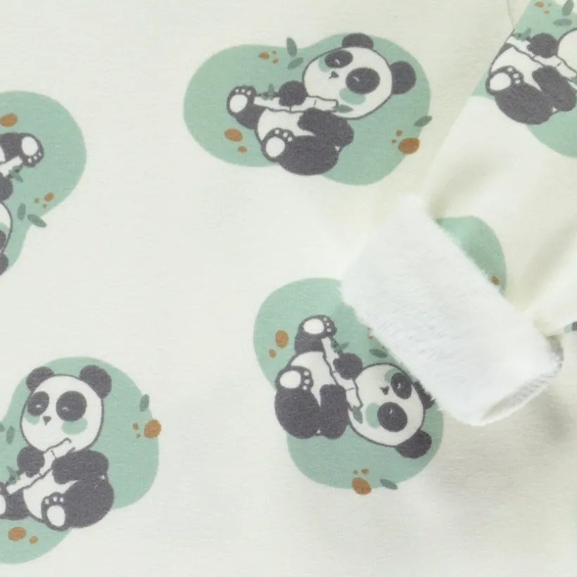 Dors-bien en velours avec imprimé panda fantaisie pour bébé avec ouvertures différentes selon l'âge