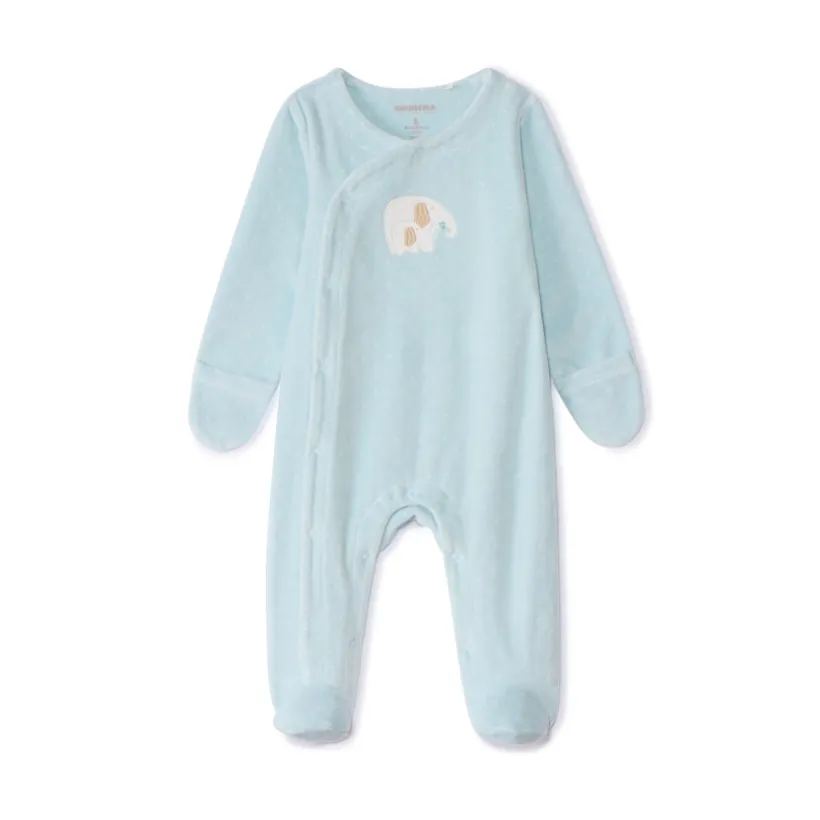 Dors-bien en velours dévoré patch éléphants pour bébé garçon