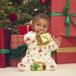 Dors-bien en velours imprimé sapin de Noël pour bébé (ouvertures différentes selon l'âge)