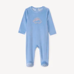 Dors-bien uni en velours printé pour bébé garçon