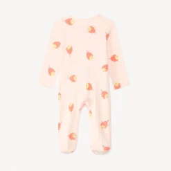Dors-bien zippé à imprimé fraises + bavoir pour bébé fille