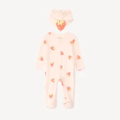 Dors-bien zippé à imprimé fraises + bavoir pour bébé fille