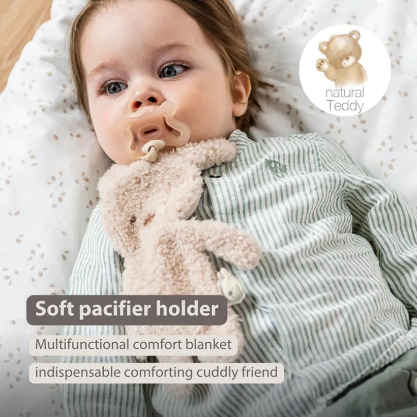 Doudou attache-sucette Lapin Teddy bouclette Ecru