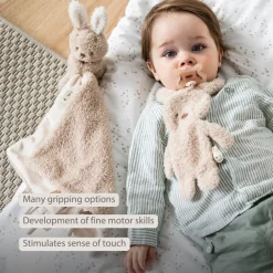 Doudou attache-sucette Lapin Teddy bouclette Ecru