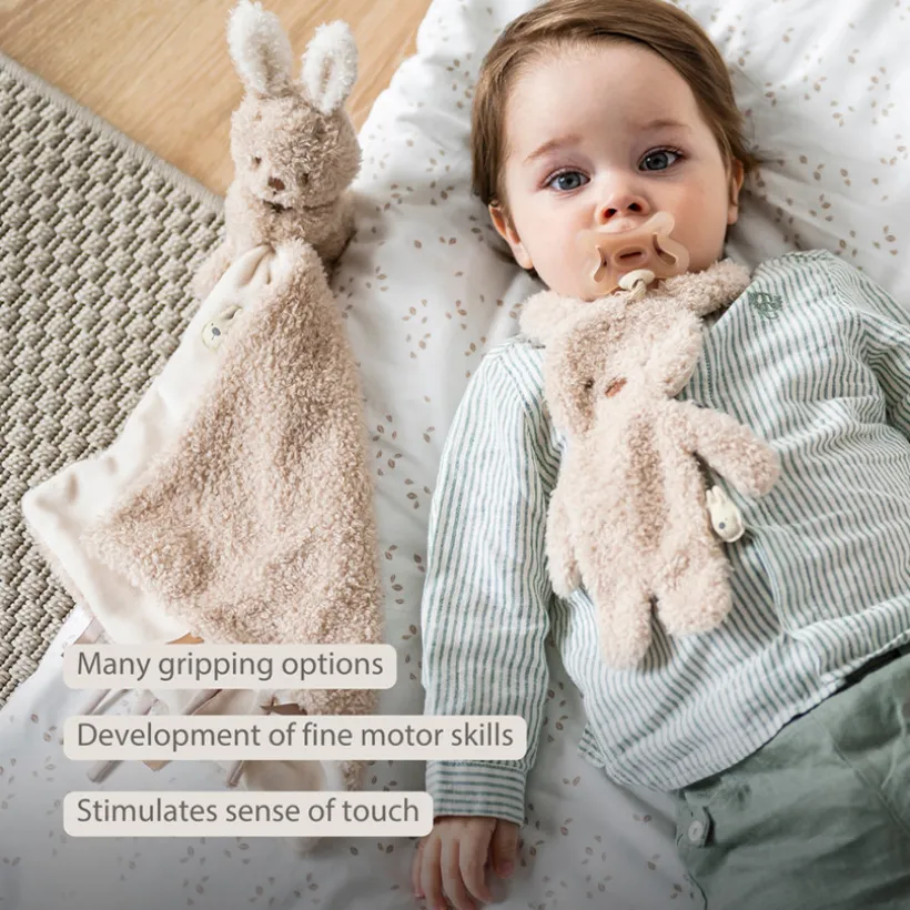 Doudou attache-sucette Lapin Teddy bouclette Ecru