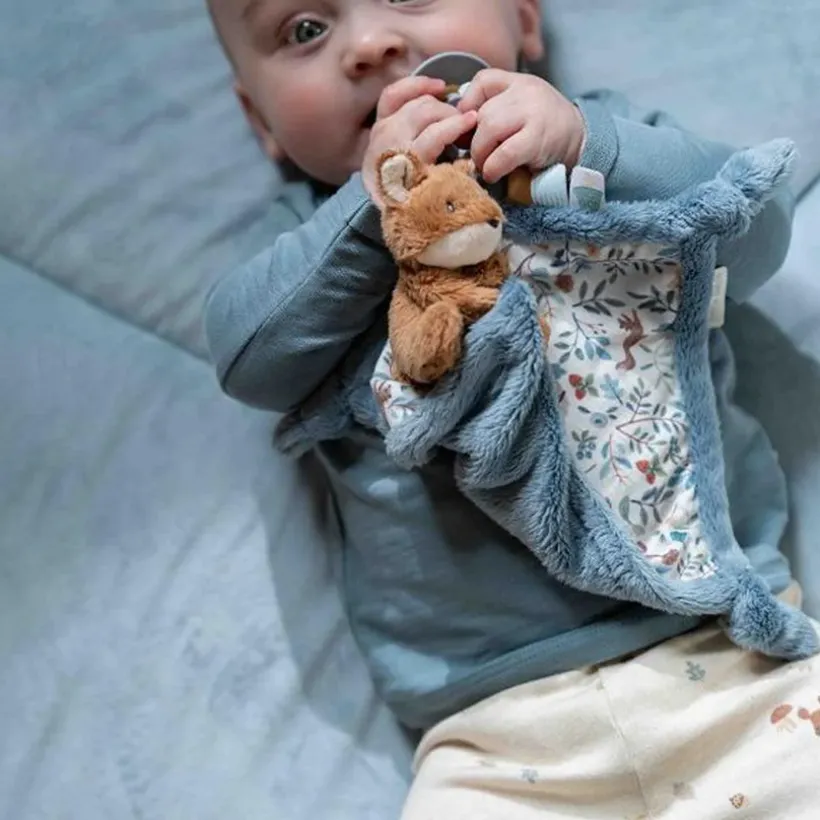 Doudou carré renard imprimé Forest Friends bleu