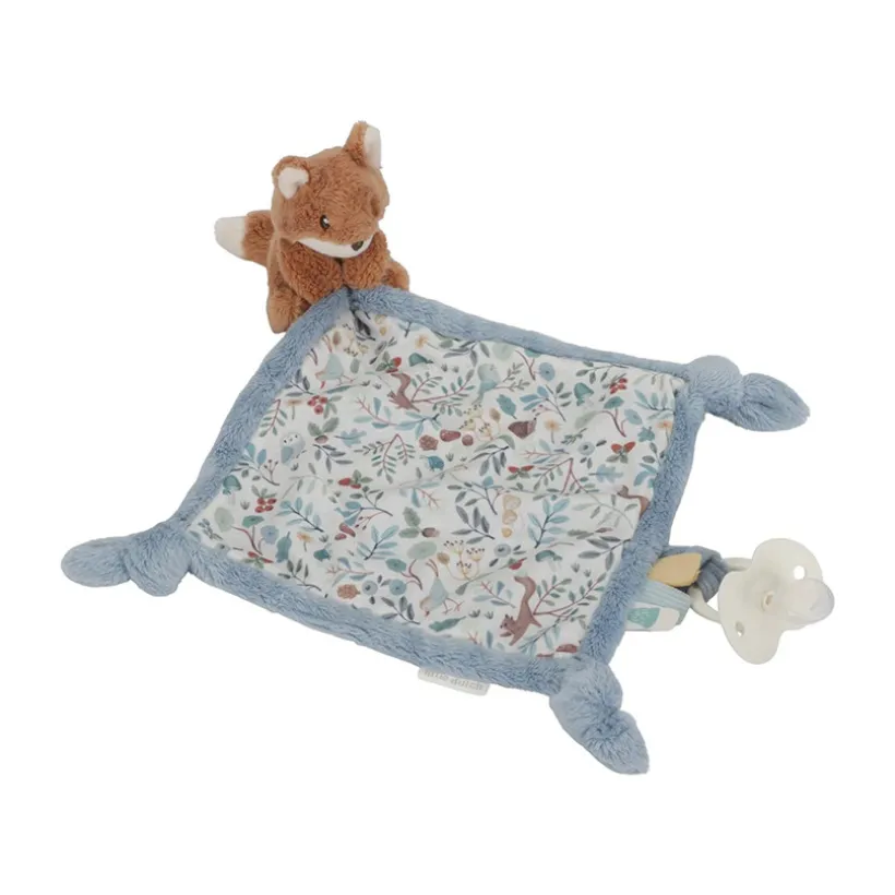 Doudou carré renard imprimé Forest Friends bleu