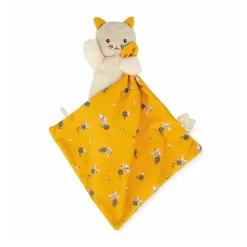 Doudou chat avec carré douceur jaune