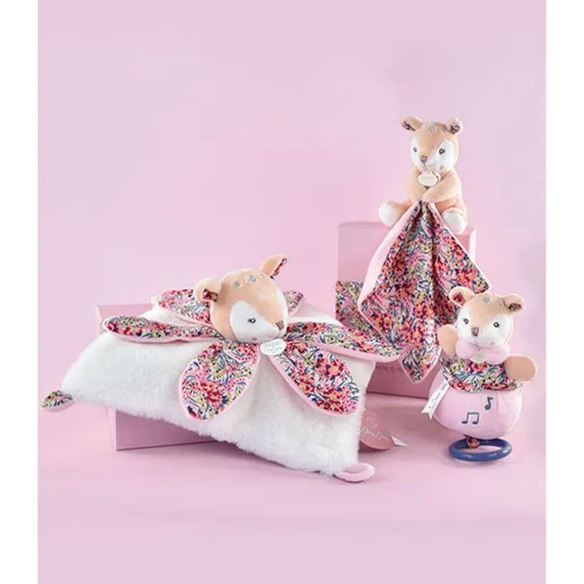 Doudou Faon plat avec pétales Boh'aime 27cm