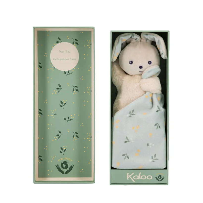 Doudou lapin carré douceur imprimé fleuri