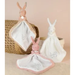 Doudou Lapin mouchoir 10cm Rose