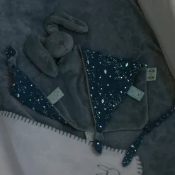 Doudou maxi lapin Lapidou bleu à motif phosphorescent