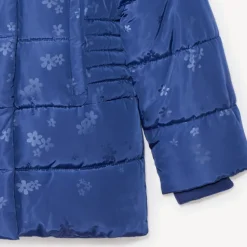 Doudoune longue en toile imprimé et capuche pour bébé fille
