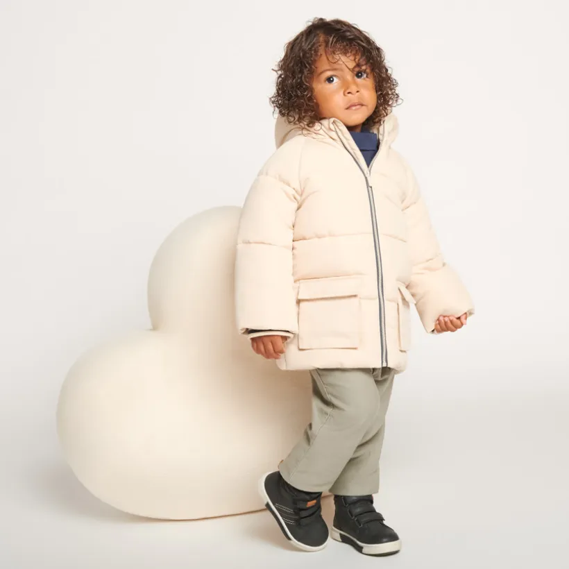 Doudoune longue manches longues en sherpa + capuche pour bébé garçon
