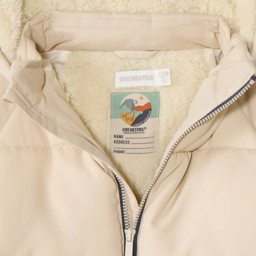 Doudoune longue manches longues en sherpa + capuche pour bébé garçon