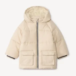 Doudoune longue manches longues en sherpa + capuche pour bébé garçon