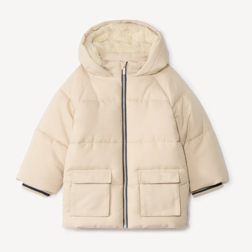 Doudoune longue manches longues en sherpa + capuche pour bébé garçon