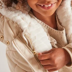 Doudoune manches longues en twill et sherpa + gilet pour fille