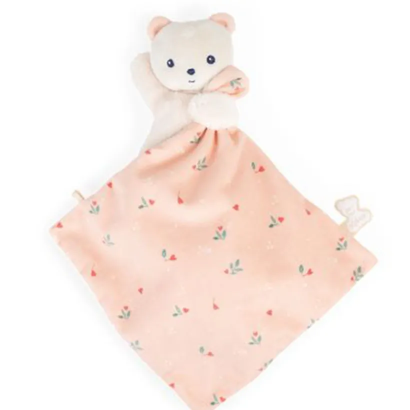 Doudou ours carré imprimé feuilles 17cm