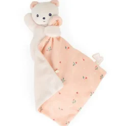 Doudou ours carré imprimé feuilles 17cm