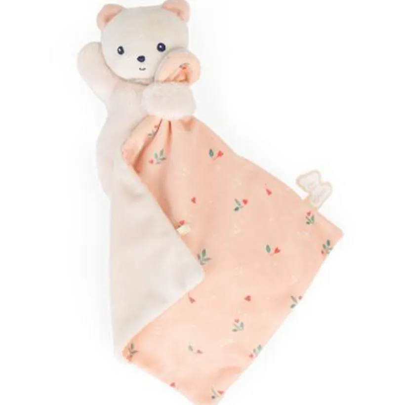 Doudou ours carré imprimé feuilles 17cm