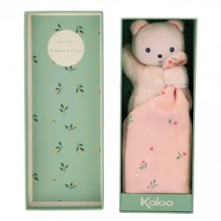 Doudou ours carré imprimé feuilles 17cm