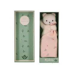 Doudou ours carré imprimé feuilles 17cm