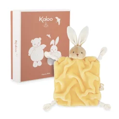 Doudou plat carré lapin jaune